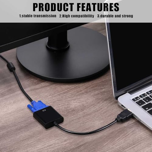 Yunsailing Digital Av to Vga Adapter Converter Bulk Gold Plated Black Video Cable Adapter Compatible with Raspberry Pi Computer Desktop Laptop Monitor HDTV Projector(10 Pack)