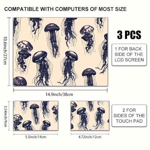 3Pcs Laptop Skin Sticker Decal Jellyfish PVC Laptop Sticker Fits for 12-16 Inch Notebook Waterproof Ocean Abstract line Drawing Universal Notebook PC Personalized Protector Gift - style: jellyfish