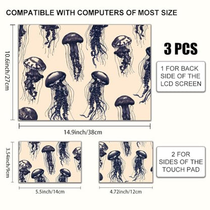 3Pcs Laptop Skin Sticker Decal Jellyfish PVC Laptop Sticker Fits for 12-16 Inch Notebook Waterproof Ocean Abstract line Drawing Universal Notebook PC Personalized Protector Gift - style: jellyfish