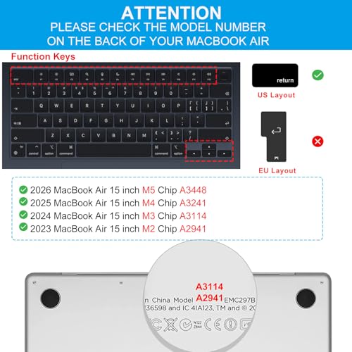 Ultra Thin Keyboard Cover for 2026-2024 MacBook Air 15 inch M5 M4 M3 Chip | A3448 A3241 A3114 TPU Protector Skin, MacBook Air M5 Accessories, Invisible, Anti Fingerprints & Dust, Clear - size: MacBook Air 15"(2023-2026)