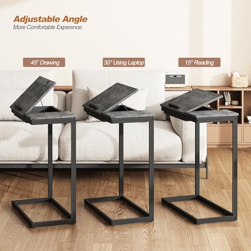 TUTOTAK Large C Shaped End Table, Side Table, Couch Computer Table C Table | Tilting Laptop Stand with Storage, Computer Couch table for Living Room, Bedroom, Charcoal Grey TB01BY089 - color: Charcoal Grey, style: Modern