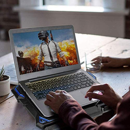 Laptop Cooling Pad, 6 Quiet Fans Up to 12"-17" Gaming Cooler Pad 6 Angle Adjustable Laptop Cooling Fan Stand,Blue LED Lights 2 USB Ports