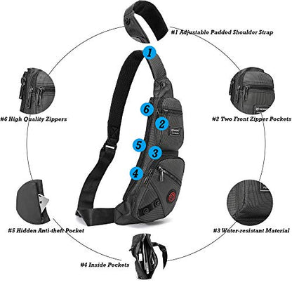 NICGID Sling Bag Chest Shoulder Backpack Crossbody Daypack for Men Women | Travel Outdoor Hiking Concealed Carry Fishing Fanny Tool Small Casual - color: Black-1