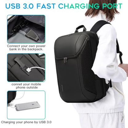 BANGE Smart Business Laptop Backpack Waterproof can fit 15.6-17.3 Inch Laptop with 3.0 USB charging port for men and women - color: Grey