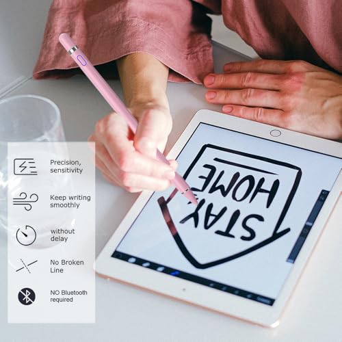 Active Stylus Pen for Touchscreen, iPad Pencil 1.5mm Fine Point Pen, Digital Pens Rechargeable for Tablet, Stylus Pens Compatible with iPad Air/Mini/Pro/Android/iPhone and Most Device - Pink - color: Pink