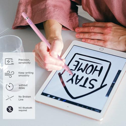 Active Stylus Pen for Touchscreen, iPad Pencil 1.5mm Fine Point Pen, Digital Pens Rechargeable for Tablet, Stylus Pens Compatible with iPad Air/Mini/Pro/Android/iPhone and Most Device - Pink - color: Pink