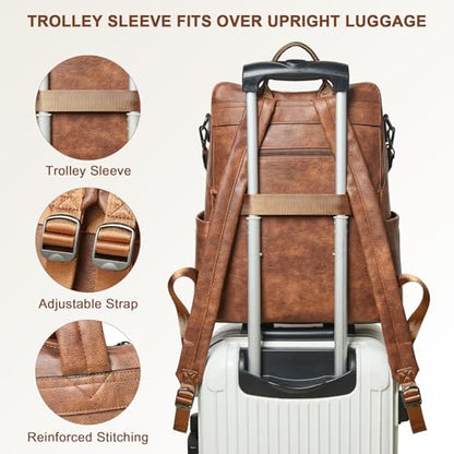 Laptop Backpack for Women 15.6 inch,Travel Leather Backpack Purse Nurse Teacher Carry on Backpack Computer Bag,Professional Water-Resistant College Business Work Casual Daypack,Two-tone Maroon - color: Brown With Leopard