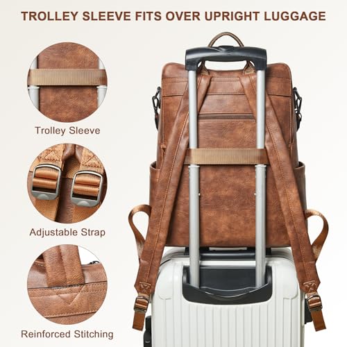 Laptop Backpack for Women 15.6 inch,Travel Leather Backpack Purse Nurse Teacher Carry on Backpack Computer Bag,Professional Water-Resistant College Business Work Casual Daypack,Two-toned Brown - color: Two-toned Brown