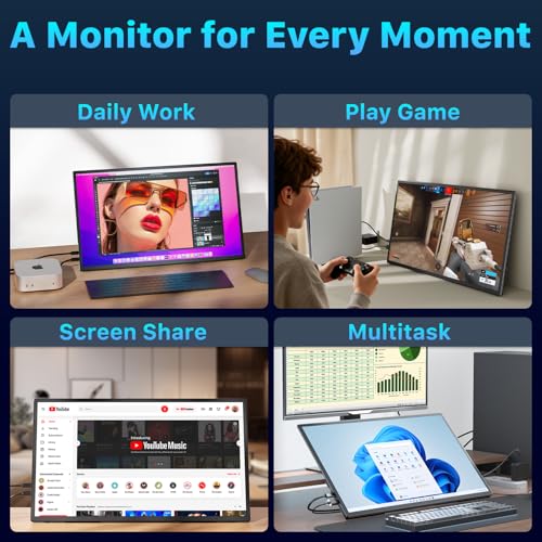 Upperizon Portable Monitor 21.5 inch FHD 110% sRGB 120Hz IPS HDR HDMI USB-C Travel Monitor for Laptop MacBook PC Surface PS5 Xbox, Large External Display with Kickstand & Speakers, VESA Compatible - size: 21.5 inch
