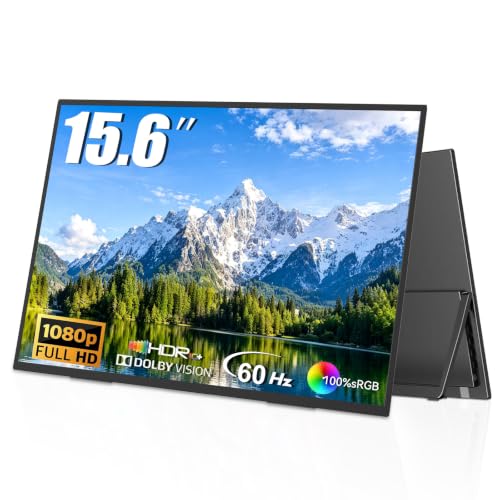 15.6 Inch Portable Monitor,HD+ 1920×1080 Resolution, 16:9 IPS Display,100% sRGB,Travel Second Screen for Laptop, Smartphone, Gaming Console (Type-C/HDMI) (15.6") - size: 15.6"