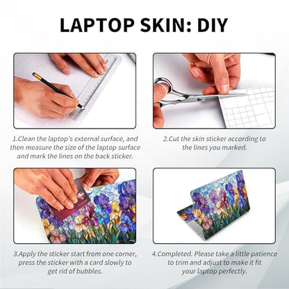 Universal Laptop Skin, DIY Cut-to-Fit Vinyl Cover Compatible with HP, Dell, Lenovo, Mac (13.3" to 15.6"), Anti-Scratch, No Residue & Bubble-Free Protective Decal Sticker, Stained Glass Iris - color: Stained Glass Iris