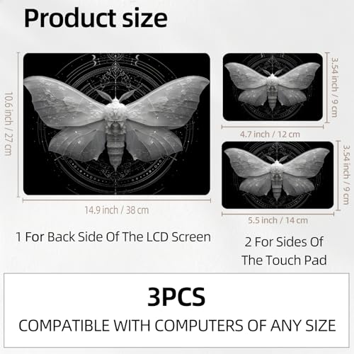 Black and White Moth Universal Laptop Skin Sticker 3PCS, Protective Decal Trim-to-Fit 11.6" 13.3" 14" 15.6" Laptop Vinyl Cover, Removable Anti-Scratch Computer Decal Protector - color: Black and White Moth