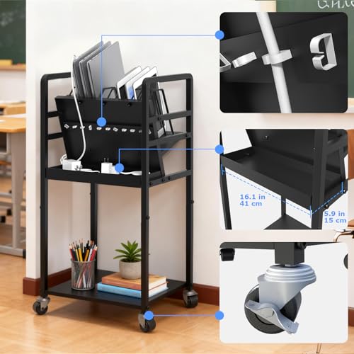 Metal Laptop Charging Station with Wheels, 12 Device Mobile Charging Cart for Laptops, Computers, Tablets and Chromebooks, Storage Rack for Office and Classroom