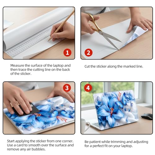 Universal Laptop Skin Sticker Decal, 12"-15.6" Aesthetic Vinyl Wrap, Blue Flower Butterfly Waterproof Notebook Cover Art Protector for MacBook HP Dell Lenovo, Fits 13" 14" 15" 15.6" - color: Blue Flower Butterfly