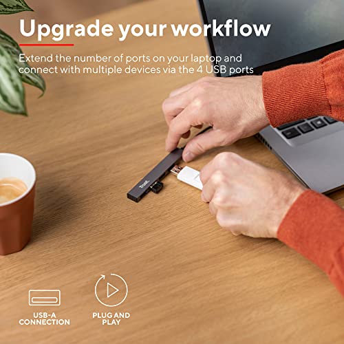Trust Halyx 4 Port Mini USB Hub for PC Laptop Mac, Silver | Aluminium Lightweight Data Hub, Slim Portable USB 2.0 Splitter