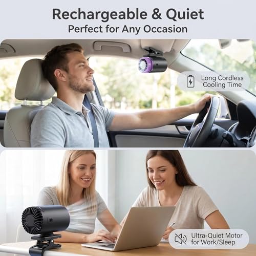 2026 Car Clip On Air Conditioner Fan with Semiconductor Cooling, 199 Speeds Adjustable, LED Display, 360° Rotation, USB Rechargeable Portable Personal Cooler for Office Umbrella Bike Beach