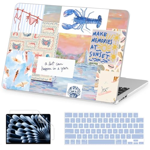 AKIT for MacBook Air 13 inch Case M5 M4 M3 M2 2026-2022, Blue Lobster | A3449 A3240 A3113 A2681,Funny Unique Pattern Hard Shell Laptop Case+Screen Protector+Keyboard Cover for MacBook Air 13.6 inch - color: Blue Lobster