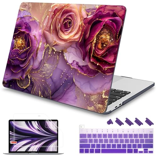 Mektron Case for MacBook Pro 16 Inch A2141 Cover 2019 Release 16" with Liquid Retina Display/Touch ID, Plastic Hard Shell with Keyboard Skin & Screen Protector & Dust Plug, Marble Flowers - color: Marble Flowers