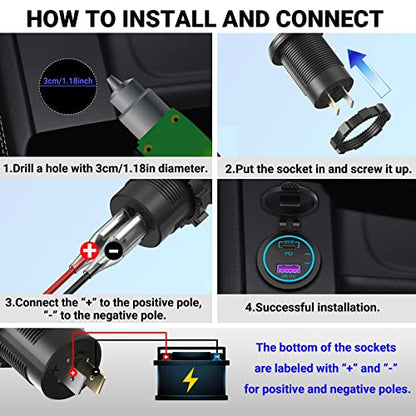 83W Laptop 12V USB Outlet: OUFFUN 65W PD Car Charger and 18W QC3.0 with Power Switch Waterproof for Car RV Boat Marine Motocycle Truck Golf Cart