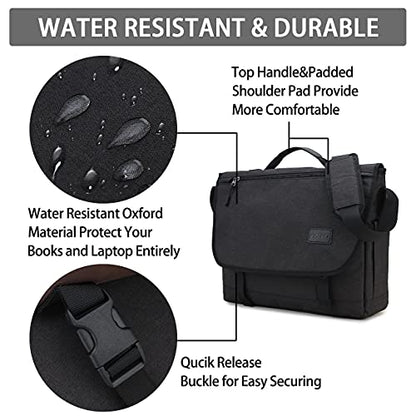 RAVUO Messenger Bag for Men, Water Resistant Lightweight Satchel 15.6 17 Inch Laptop Bags Shoulder Bookbag - color: 15.6 Inch-black