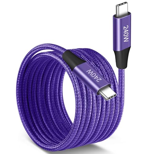 240W USB-C to USB-C Cable 10FT Purple, Super Fast Charging Type-C to Type-C Charger Cable Braided Compatible with MacBook Pro/Air, iPad Pro,Sam sung Galaxy S23/S22/S21 Note 10, Pixel, Switch, Laptops - color: Purple, size: 10FT, style: Dual Straight