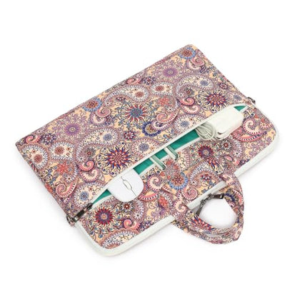 Laptop Bag, Messenger Shoulder Bag with Adjustable Strap Purple Paisley Floral - color: Black With White and Blue Floral Pattern