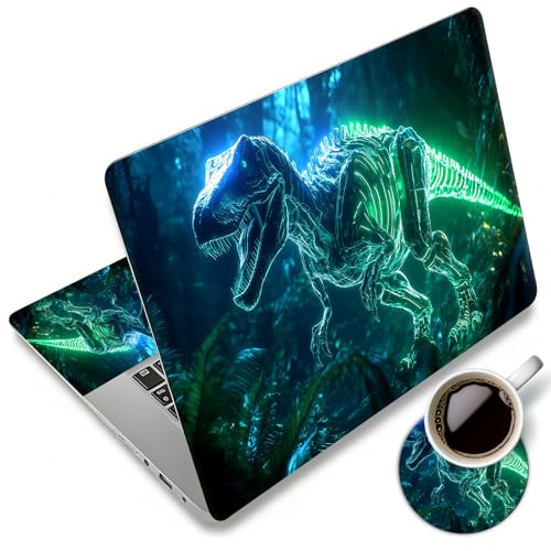 Laptop Skin Sticker Decal 12"-15.6" Universal Laptop/Notebook/Netbook Vinyl - Waterproof Scratch Resistant,Fits HP Dell Lenovo MacBook,2 Free Wrist Pads,Easy Apply & Remove,Green Glitter Dinosaur - color: Green Glitter Dinosaur