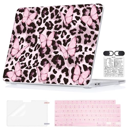 Leopard Pink Butterfly Protective Case for MacBook Neo 13 Inch A3404 | Hard Shell. 5-in-1 Kit: Keyboard Cover, Shortcut Sticker & More. Perfect for Students, Work & Travel. Not for Mac Air/Pro 13" - color: Pink Leopard & Butterfly