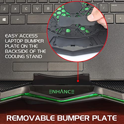 ENHANCE Cryogen 5 Gaming Laptop Cooling Pad Stand - Laptop Cooler with 7 Adjustable Height Settings & Dual USB Ports up to 17 inches - 1 Ultra Quiet High Performance LED Fan 800 RPM - Green - color: Green