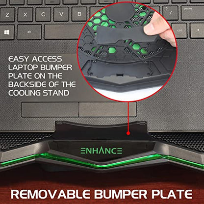 ENHANCE Cryogen 5 Gaming Laptop Cooling Pad Stand - Laptop Cooler with 7 Adjustable Height Settings & Dual USB Ports up to 17 inches - 1 Ultra Quiet High Performance LED Fan 800 RPM - Green - color: Green