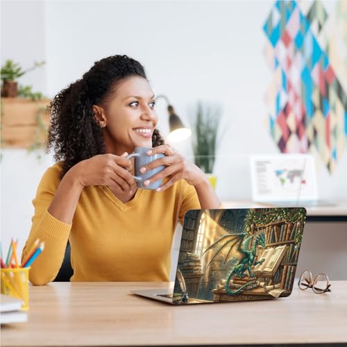 Universal Laptop Skin, DIY Cut-to-Fit Vinyl Cover Compatible with HP, Dell, Lenovo, Mac (13.3" to 15.6"), Anti-Scratch, No Residue & Bubble-Free Protective Decal Sticker, Dragon Reading Book - color: Dragon Reading Book