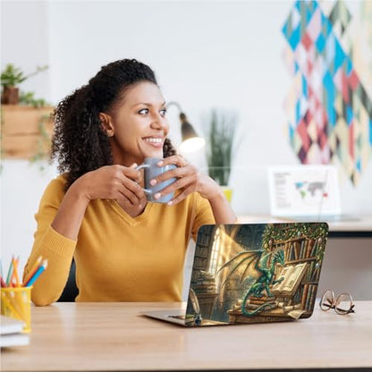Universal Laptop Skin, DIY Cut-to-Fit Vinyl Cover Compatible with HP, Dell, Lenovo, Mac (13.3" to 15.6"), Anti-Scratch, No Residue & Bubble-Free Protective Decal Sticker, Dragon Reading Book - color: Dragon Reading Book