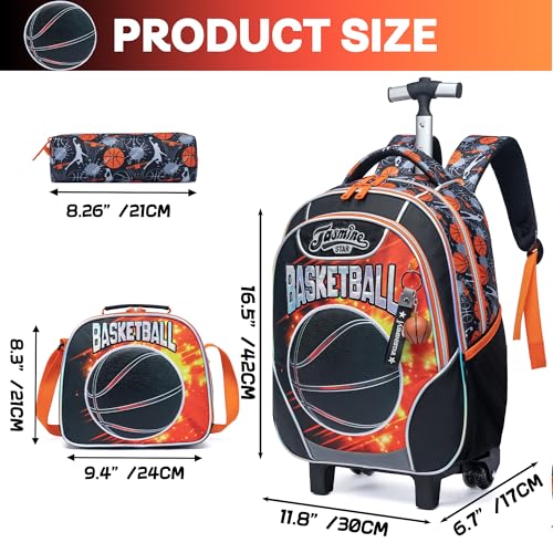 Meetbelify Kids Rolling Backpack with Wheels for Boys Rolling Backpacks with Lunch Box for Elementary School Students 3 in 1 Travel Luggage Carry on Suitcase for Boys Age 8-10 - color: 02 Basketball