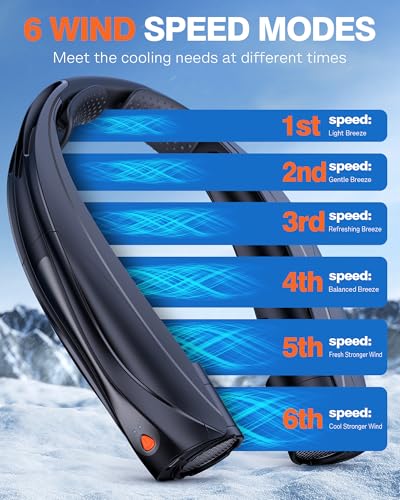 Portable Neck Fan, 6000mAh Personal Fan, 360° Cooling Rechargeable Wearable Fan, 6 Speeds Adjustable Hands-Free Fans for Travel, Outdoor, Office, Ideal Summer Gifts - color: Black