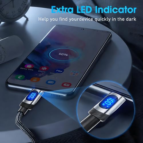 2 Pack USB C to USB C Cable, 100W LED Display Fast Charging Cable (6.6 FT) | Nylon Braided USB C Cord for MacBook Pro/Air, iPad Pro, iPhone 17/16/15, Samsung S24/S23/S22, Pixel