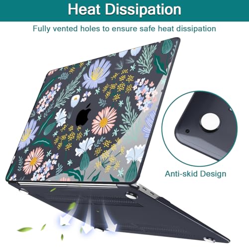 Teryeefi for MacBook Air 13 inch Case 2020 2019 2018 fits Model M1 A2337 A2179 A1932 with Retina Display with Touch ID, Plastic Hard Shell Case & Keyboard Cover, Elegant Flowers Leaves - color: Elegant Flowers Leaves