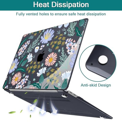 Teryeefi for MacBook Air 13 inch Case 2020 2019 2018 fits Model M1 A2337 A2179 A1932 with Retina Display with Touch ID, Plastic Hard Shell Case & Keyboard Cover, Elegant Flowers Leaves - color: Elegant Flowers Leaves