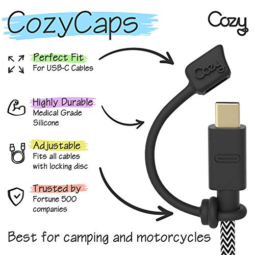 Cozy USB C Cable Caps, Dust Protection Covers with Tether, Travel Portable, Black, 10 Pack - color: USB-C (10) Black