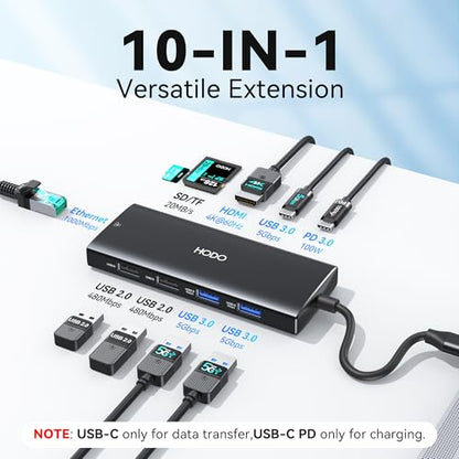 USB C Hub Laptop Docking Station,USB C Docking Station for Dell/HP Laptop | USB C Adapter to 4K HDMI,Ethernet,100W PD,3USB 3.0, 2USB 2.0, SD/TF, USB C Dock 10 in 1 Computer Docking Station for Surface