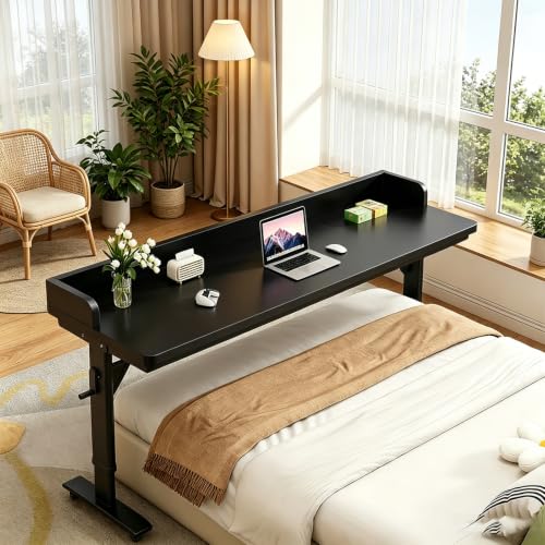 Overbed Table Adjustable Height，Overbed Table with 360° Wheels, Rolling Over The Bed Desk, for Bedroom, Living Room, Hospital Use (Black, 59.1in/150cm) - color: Black, size: 59.1in/150cm
