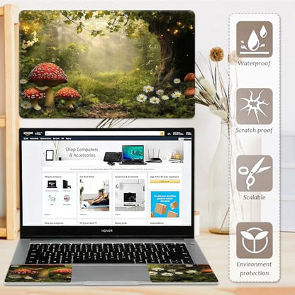 Laptop Skin 12.1-15.6 inch Removable Universal Reusable Laptop Sticker Decal,Waterproof No Residue Vinyl Cover,Scratch-Resistant Cuttable Full Wrap Sticker for Notebook, Enchanted Forest Red Mushroom - color: Enchanted Forest Red Mushroom