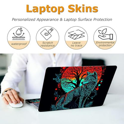 Universal Laptop Skin Sticker with 2 Wrist Pad Decals, 3-Piece Removable Vinyl Laptop Cover, Art Wolf Waterproof Anti-Scratch, Easy-Trim Fit for 13.3" 14" 15.6" Laptops - color: Art Wolf