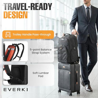 EVERKI Atlas Business Backpack with Laptop Compartment, Black - 29.5 Liters | Polyester, Durable, Adjustable Padded Pockets, Business, Travel - Friendly & Work, Water Repellent, Fits up 11\" to 15.6\" - size: 29.5 Liters