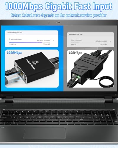 Gigabit Ethernet Splitter 1 to 2, LAN Cable Splitters High Speed 1000Mbps RJ45 Ethernet Switch with USB C Power Cable for Cat5/5e/6/7/8 Cable