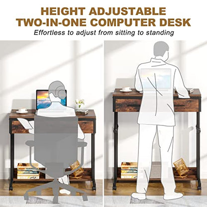Tribesigns Portable Desk with Drawers, Mobile Laptop Desk with Wheels, Sofa Side Table Small Portable Standing Rolling Table for Home Office - color: Brown