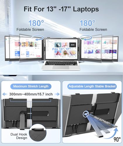 Laptop Screen Extender, Ultra-Thin 14" FHD 1080P Portable Monitor | 2.2lbs Lightweight, Triple Monitor Extender, Plug & Play, For 13"-17" Laptops, Compatible with Wins/Mac/Android/Chrome - size: 14" Monitor