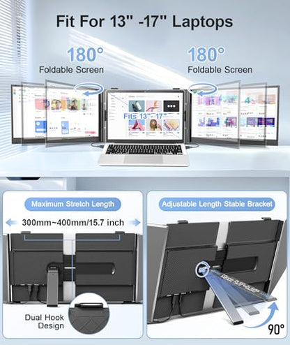Laptop Screen Extender, Ultra-Thin 14" FHD 1080P Portable Monitor | 2.2lbs Lightweight, Triple Monitor Extender, Plug & Play, For 13"-17" Laptops, Compatible with Wins/Mac/Android/Chrome - size: 14" Monitor