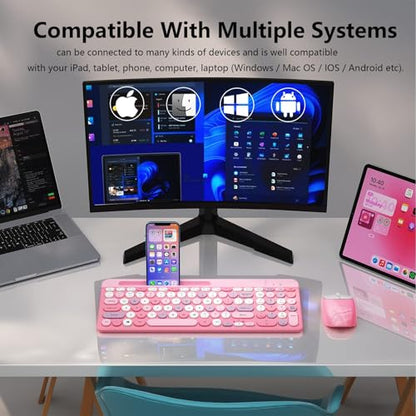 Bluetooth Keyboard and Mouse Wireless, Multi-Device Rechargeable Keyboard and Mouse Combo with Phone Holder (Bluetooth 5.0+3.0+2.4GHz) Quiet Ergonomic Compatible with Mac/Windows/iOS/Android