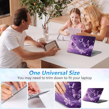 Universal Laptop Skin Sticker Decal with 2 Wrist Pad Skins, Waterproof Scratch Vinyl Cover for 11–15.6 Inch MacBook, HP, Dell, Lenovo, Cutable & Reusable,Purple Butterfly Fantasy - color: Purple Butterfly Fantasy