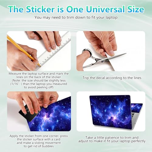 Laptop Skin Sticker Decal 12"-15.6" Universal Laptop/Notebook/Netbook Vinyl - Waterproof Scratch Resistant,Fits HP Dell Lenovo MacBook,2 Free Wrist Pads,Easy Apply & Remove,Blue Purple Galaxy - color: Blue Purple Galaxy